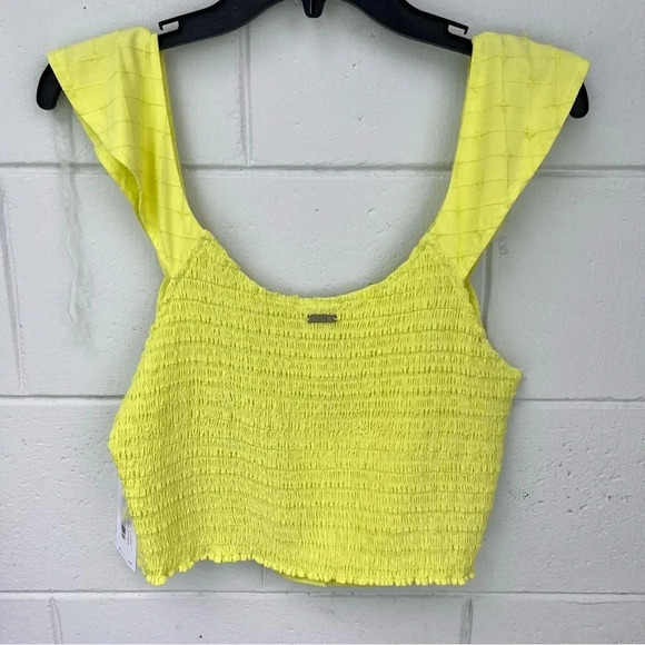 Hurley Yellow Window Pane Crop Top Beach Summer Boho Size Large - Picture 3 of 12